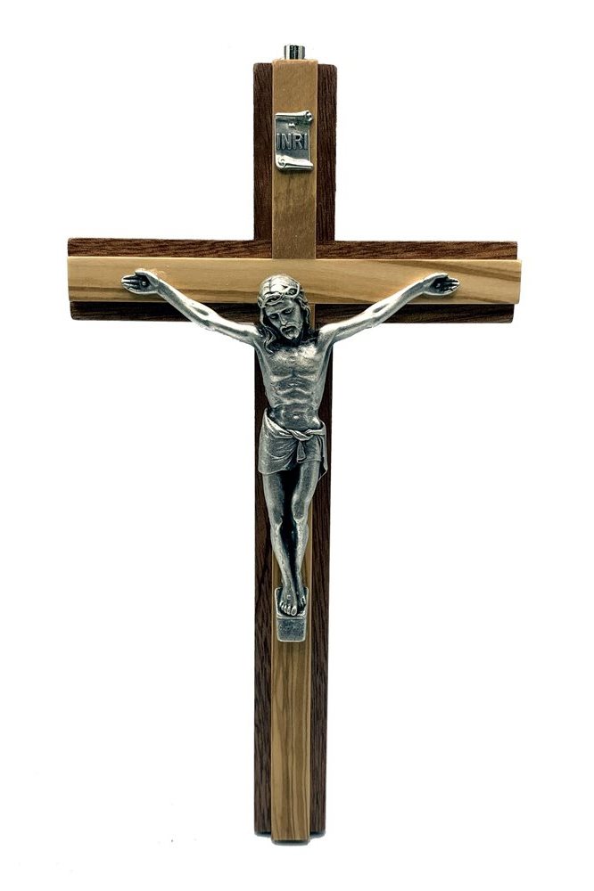 Crucifix en bois et corpus metal argenté 8'' (20 cm)