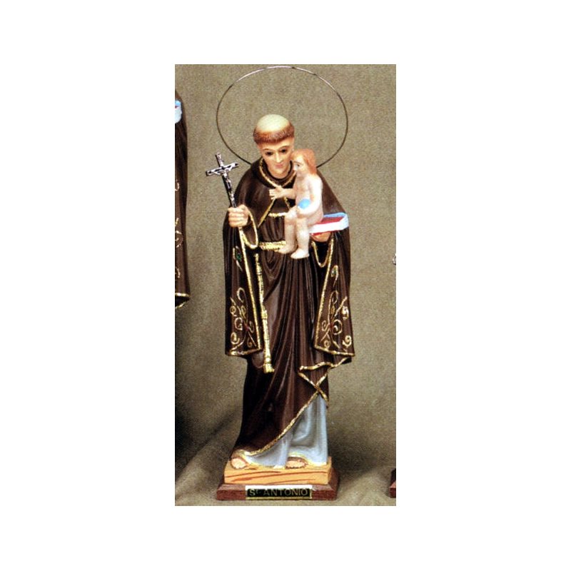 Statue Saint Antoine 11" (28 cm) base en bois, yeux de verre