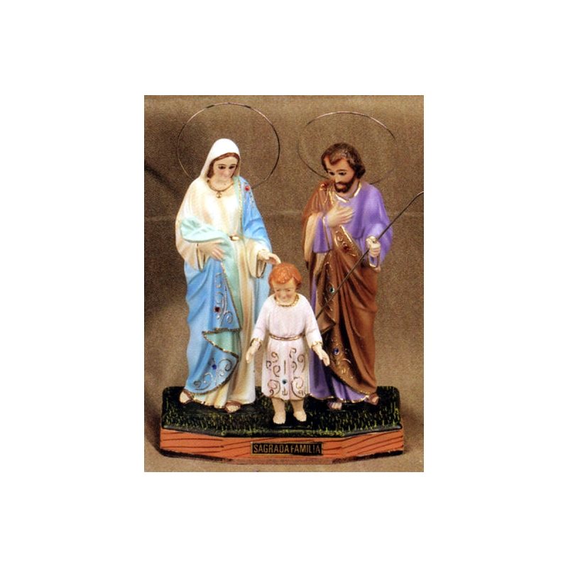 Statue Sainte Famille 9" (23 cm) base en bois, yeux de verre