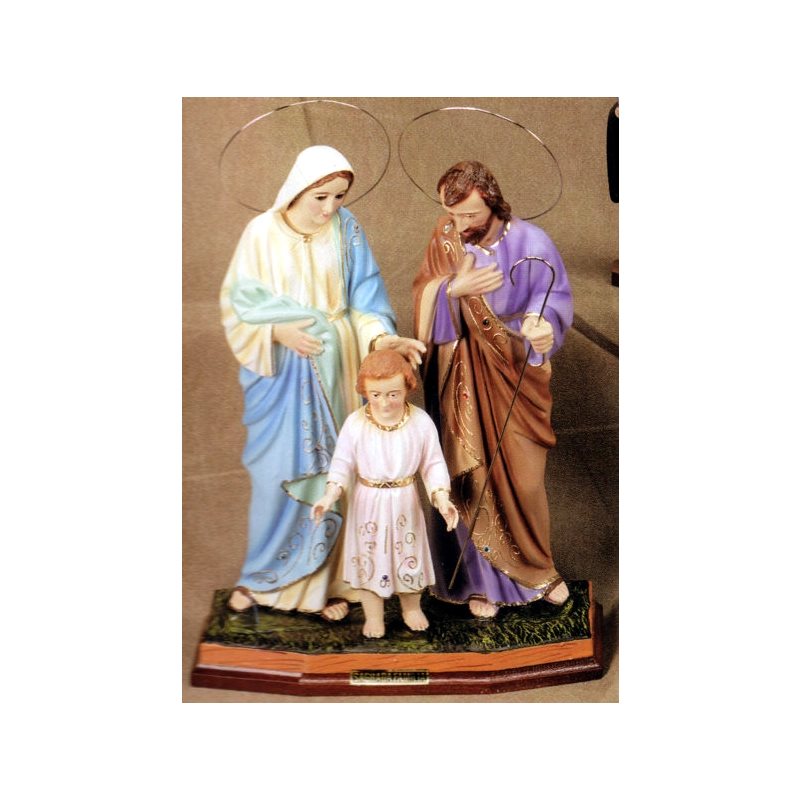 Statue Sainte Famille 11" (28 cm) base en bois yeux de verre