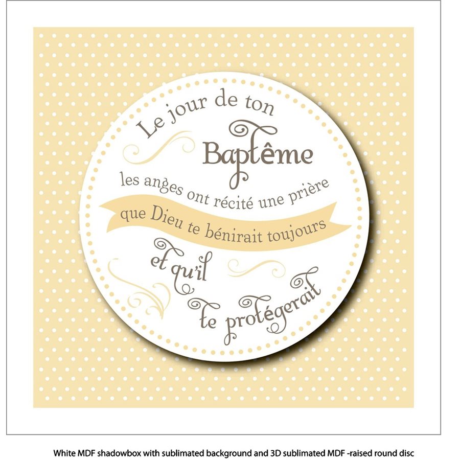 Frame " En ce jour de baptême ", wood, 8 x 8", French