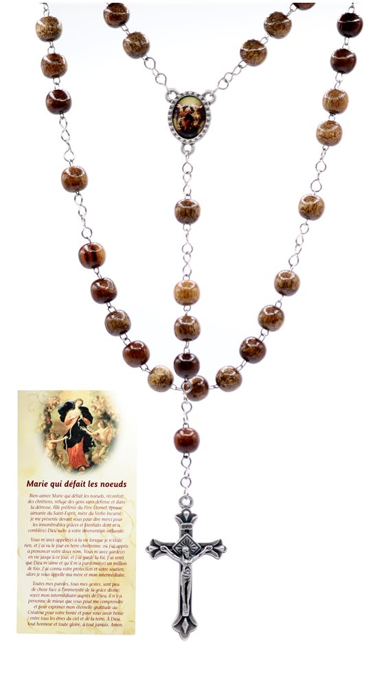 Rosary, 8 mm Wooden Bds, Prayer Leaflet, 19½"