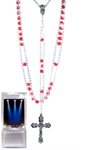 Boxed Ladder Rosary, 7mm Red Glass Beads, 20"