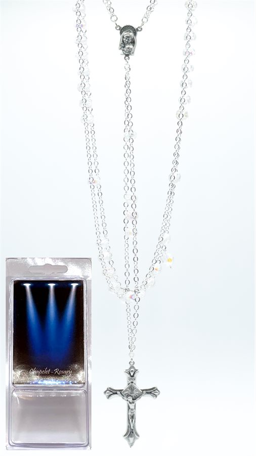 Boxed Ladder Rosary, 7mm Crystal Glass Beads, 20"