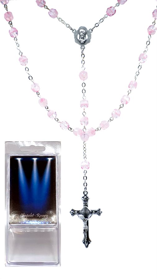 Boxed Rosary, Marbled Pink Beads, S-F Cross