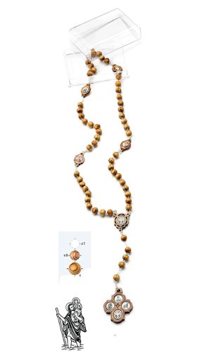 Boxed, 8 mm wooden beads, scapular rosary