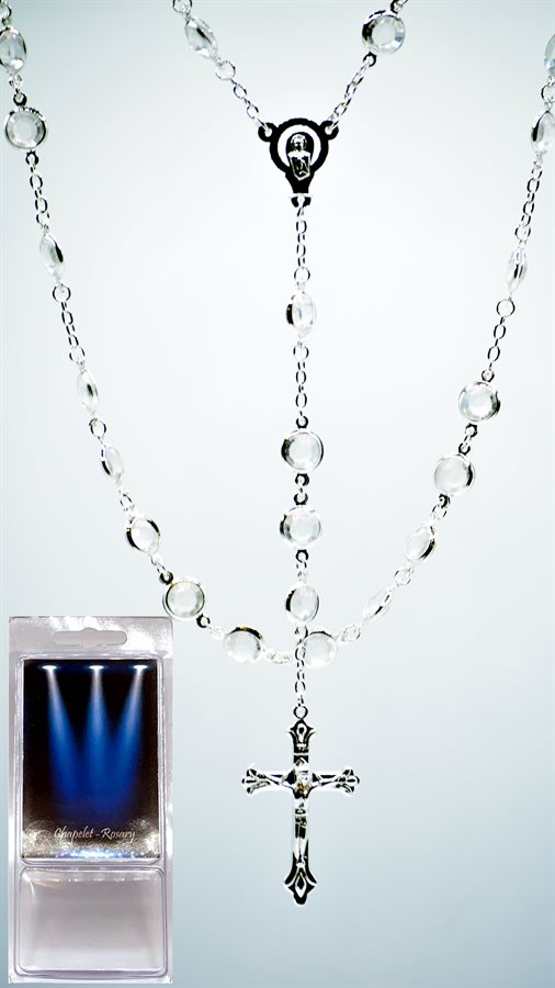 Boxed Rosary, Crystal Rings, Silver-Finish Cross