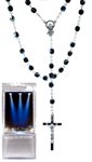 Boxed Rosary, 6mm Black Glass Bds, S-F Cross, 18"