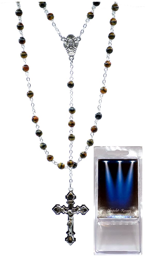 Boxed Rosary, 4 mm Tiger Eye Beads, 18"