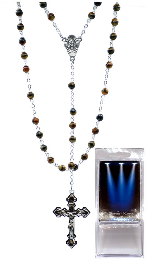 Boxed Rosary, 4 mm Tiger Eye Beads, 18"