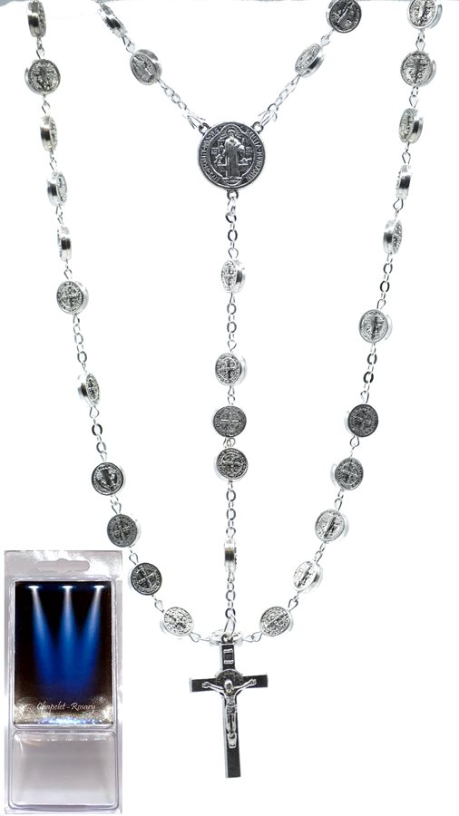 Boxed Rosary, ''St. Benedict'' Silver-Finish Beads