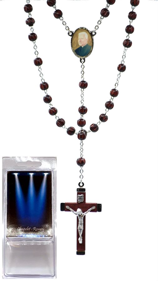 Boxed Rosary, ''Brother André'', Br. Wood, 21 3 / 4"