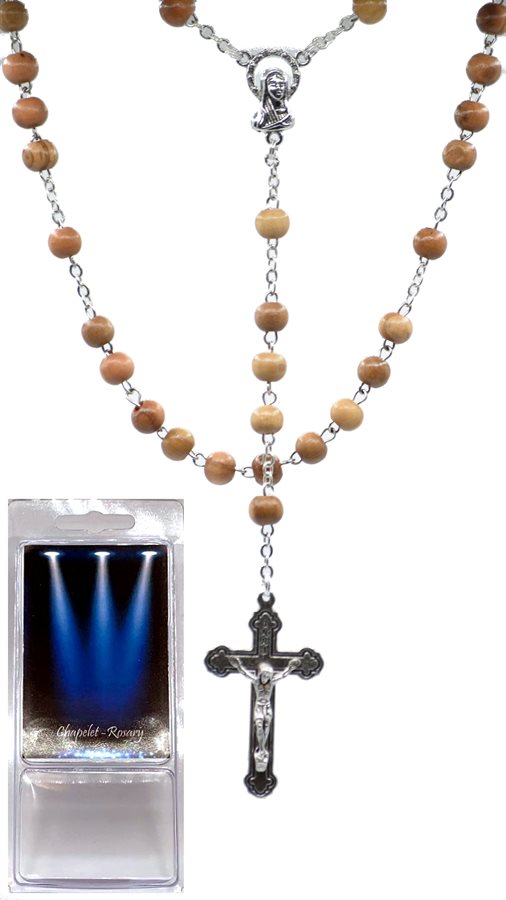 Boxed Rosary, 6mm Olive Wood Beads, S-F Corpus