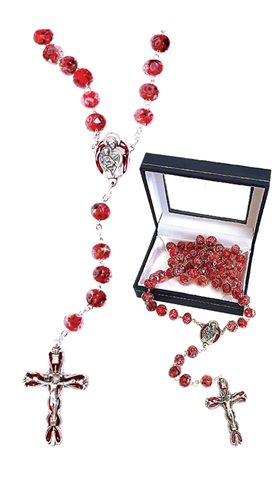 Boxed Rosary, 10 mm Red Crystal Beads