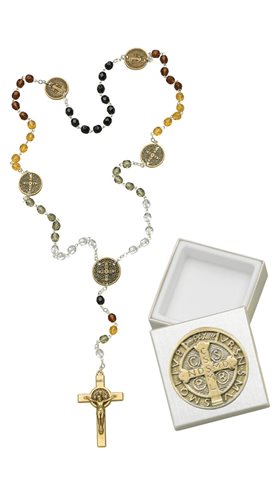 Boxed Rosary, ''St. Benedict'', 6 mm Glass Beads