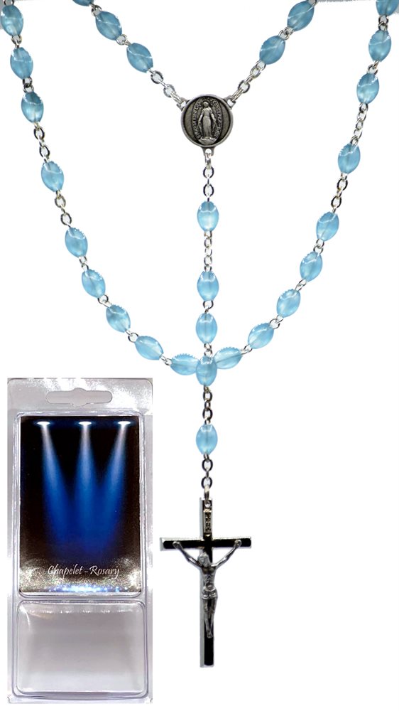 BLUE LUM. plastique ROSARY, 4MM,01255 B