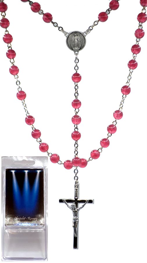 Boxed Rosary, 4mm Pink Plastic Beads, 15"