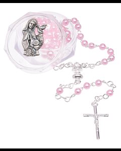 Rosary, 4 mm Pink Beads with Silver Cross
