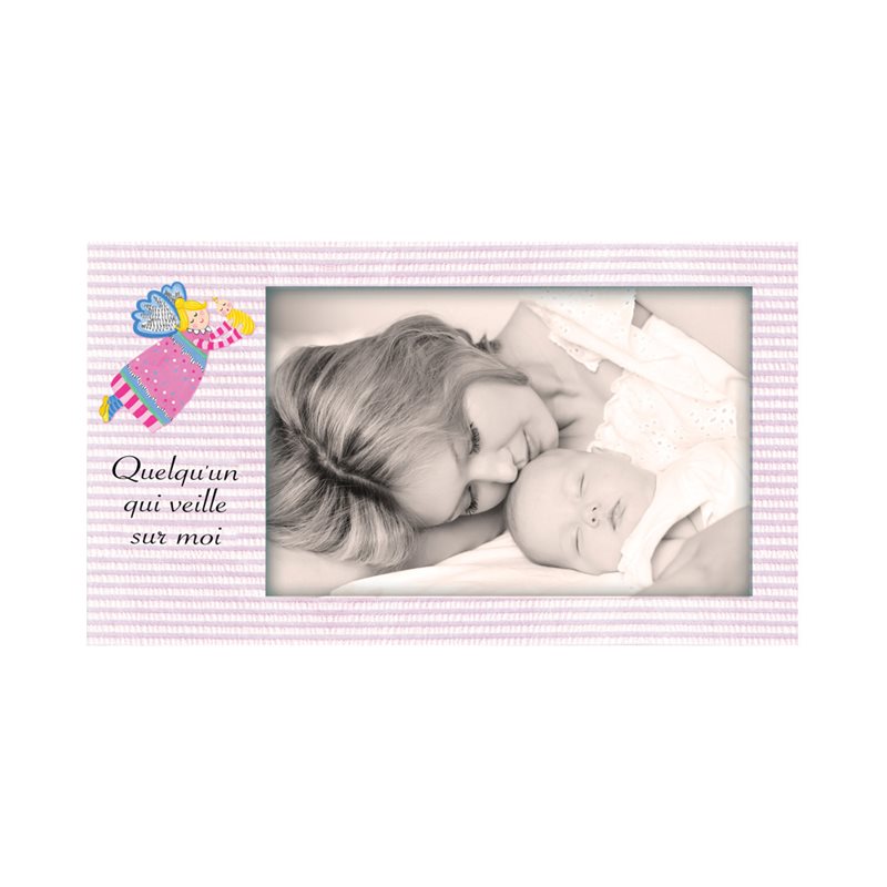 Cadre en métal rayé rose bébé, photo 10 x 15 cm, Français