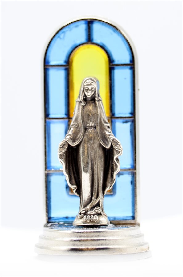 'Immacul.'' Nickel Plated & Glazed Silv. Statue, 1.6
