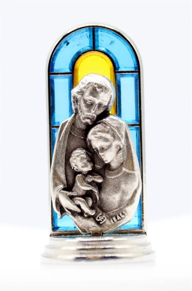 'Holy Family'' Nickel Plated & Glazed Silv.Statue,1.
