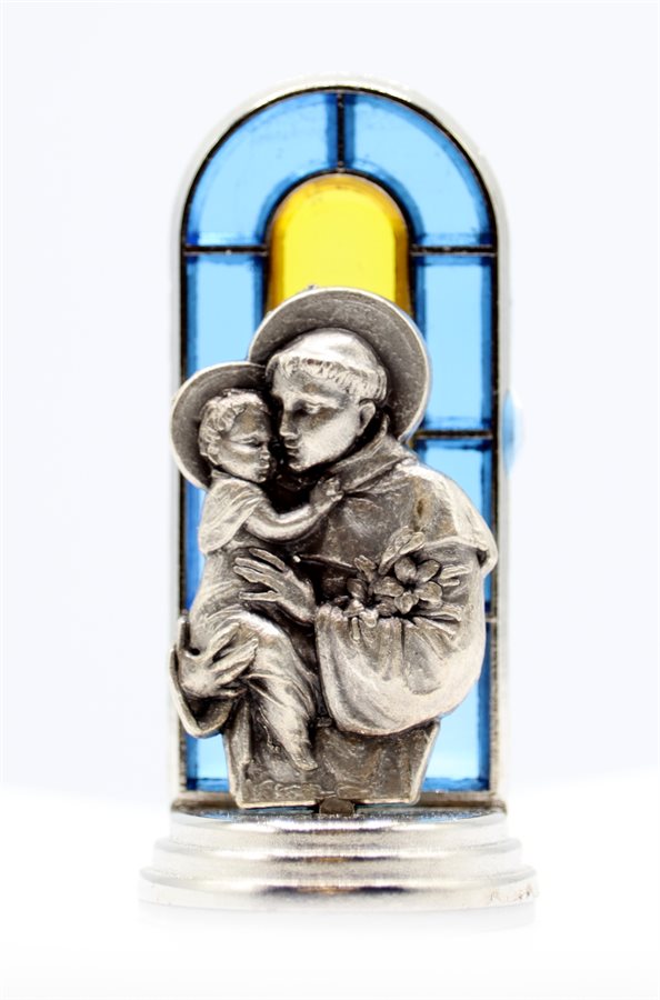 'St. Anthony'' Nickel Plated & Glazed Silv.Statue,1.