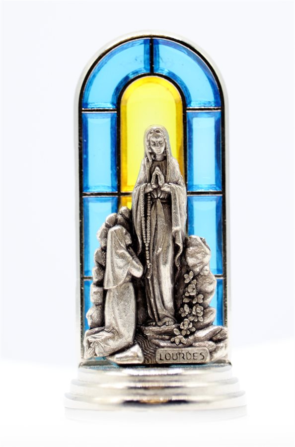 'Lourdes'' Nickel Plated & Glazed Silv. Statue, 1.6"