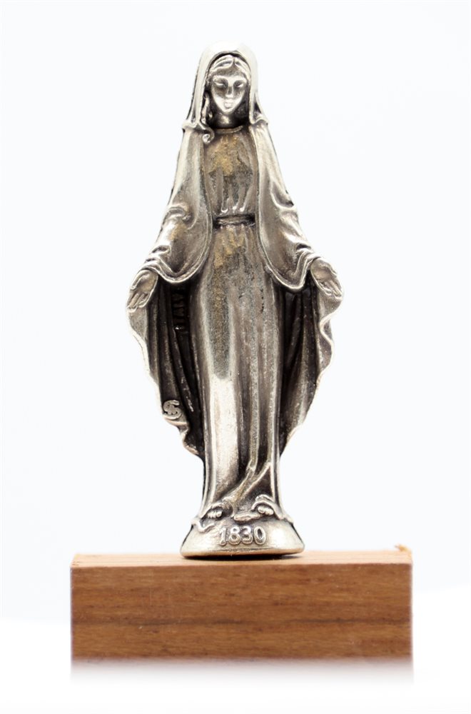 'Immacul.'' Silver Statue, Wooden Base, 2.2"