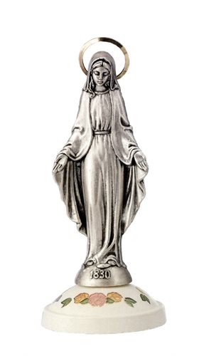 'Immacul.'' Silv. Statue, White Rose Décor., 4.3"
