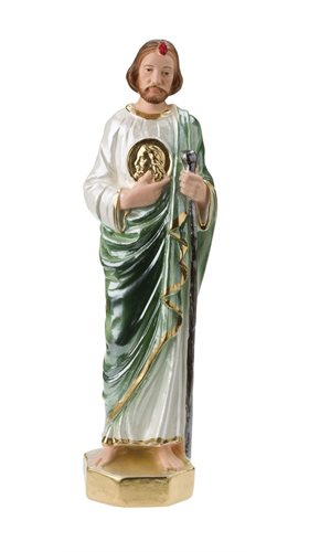 Statue Saint Jude, plâtre coloré et nacré, 20,3 cm