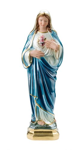 Statue Sacré-Coeur Marie, plâtre coloré et nacré, 30,5 cm