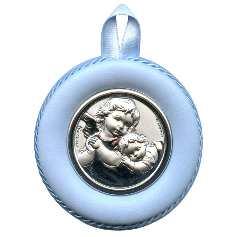 Médaille de Berceau avec cuir bleu 3.25'' (8.5 cm) Dia.