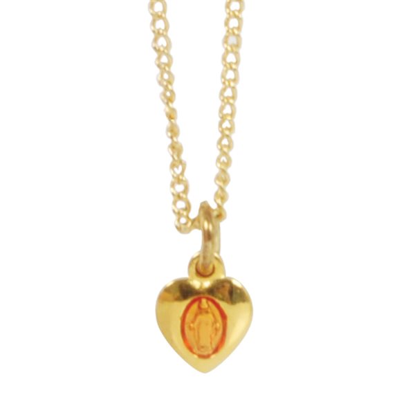 Red Sacred Heart of Jesus, Gold Finish Heart Pendant