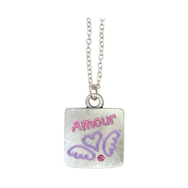 "Amour" Silver-Plated Metal Pendant, 18", French