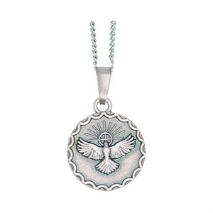 "Holy Spirit" Silver Pendant, 0.87", 24'' chain