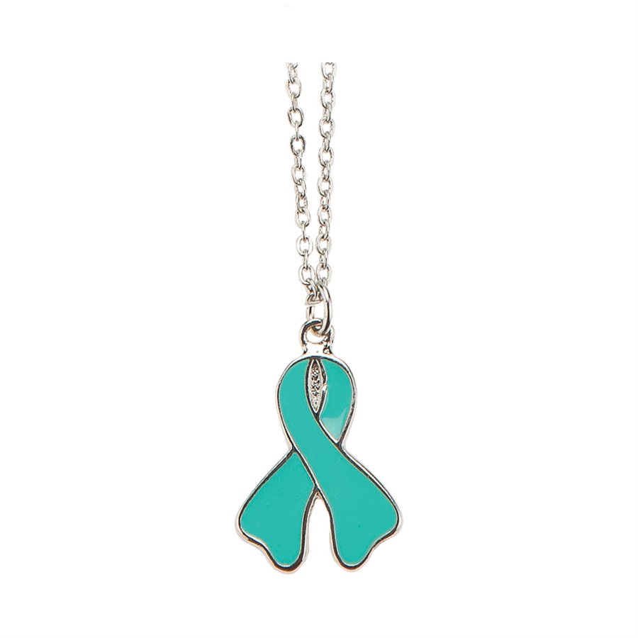 "Ovarian Cancer" Silver & light Green Pendant, 20"