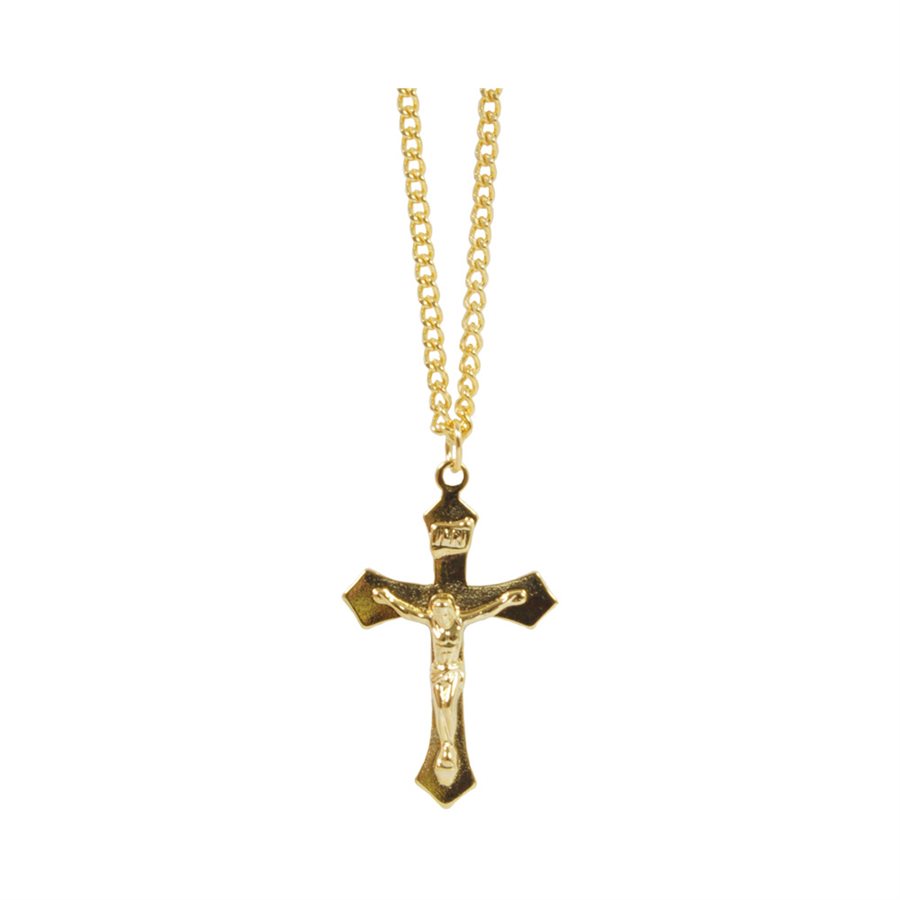 Boîte pendentif, chaîne et crucifix dorés, 61 cm