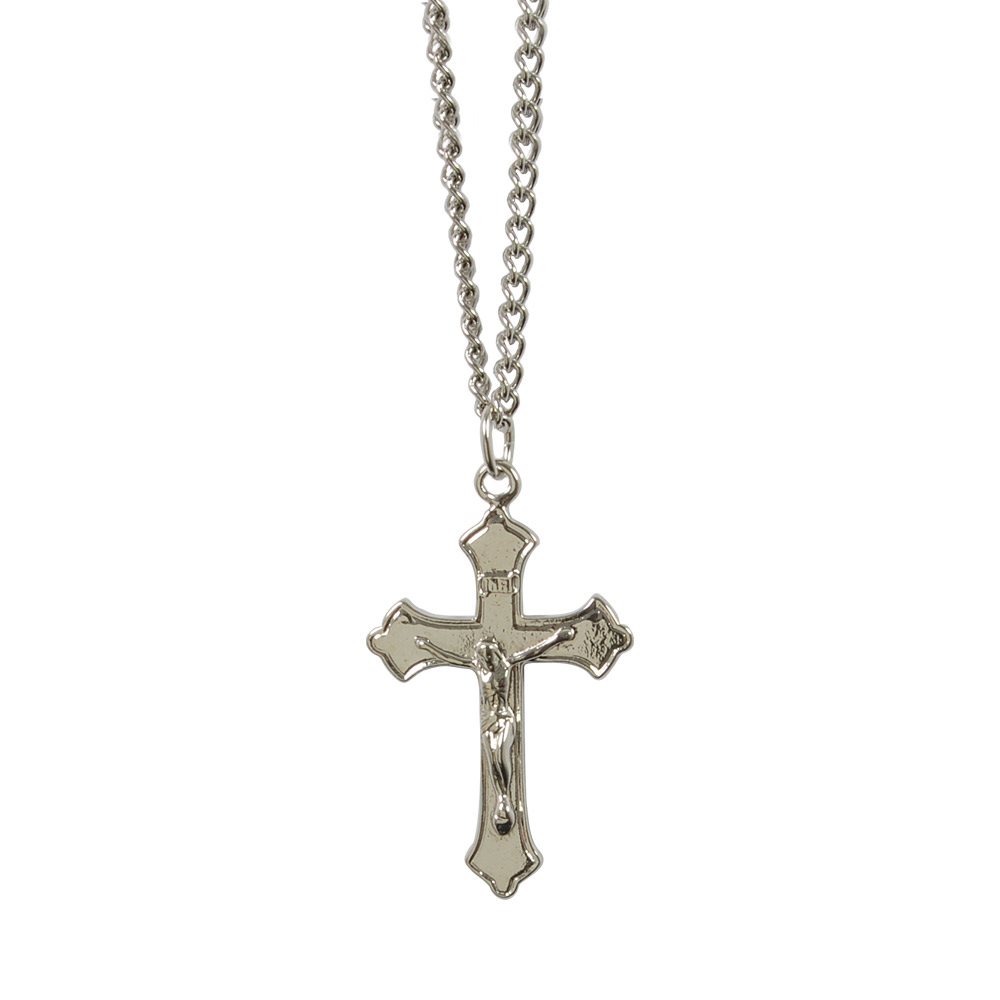Boîte Pendentif, chaîne et crucifix argentés, 61 cm