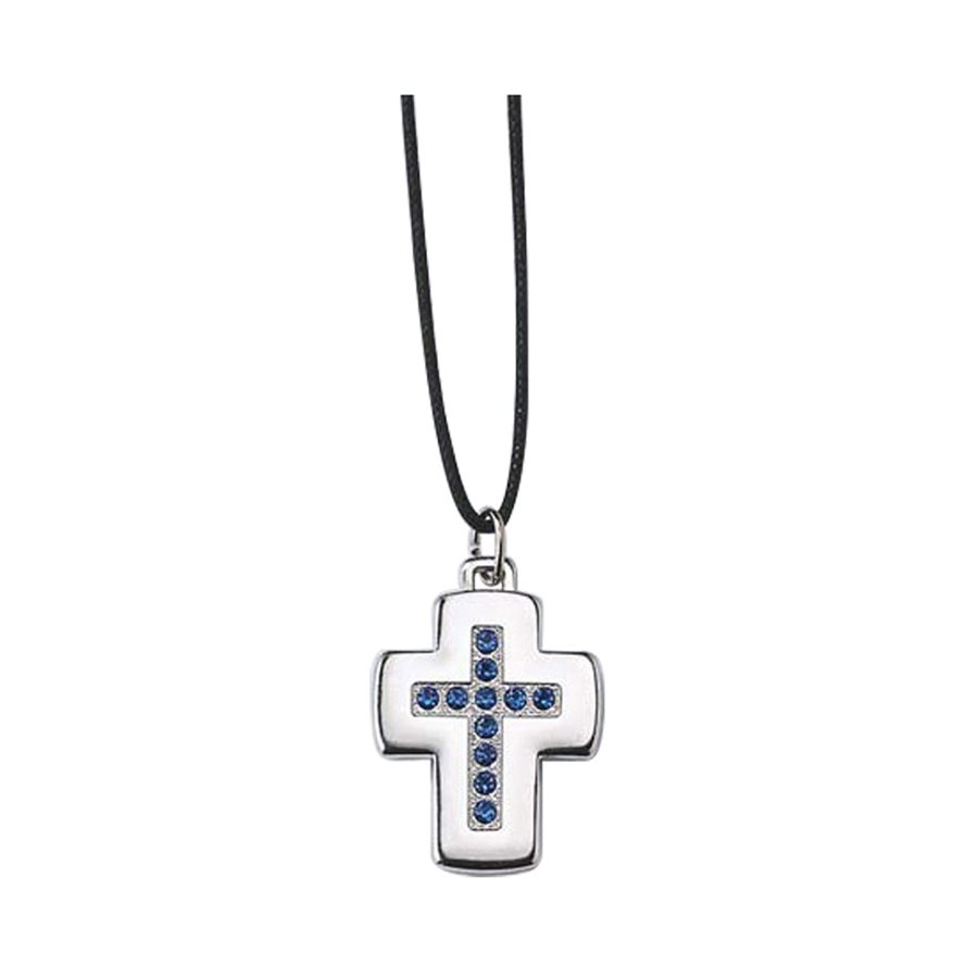 Cross Pendant with Blue Swarovski Crystals