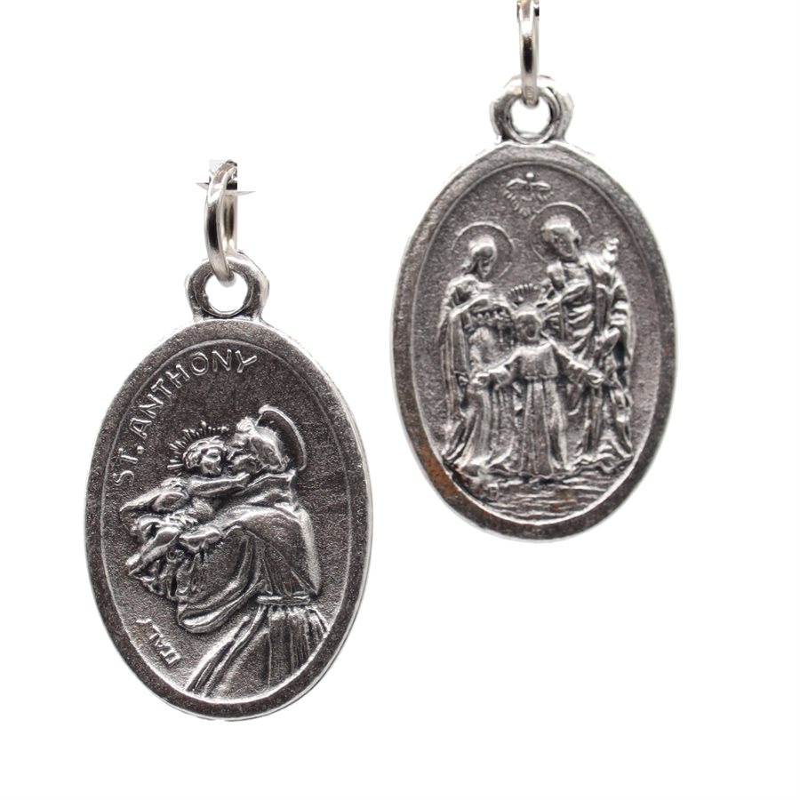 Médaille Saint Antoine et Sainte Famille, métal oxydé / un