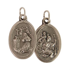 Médaille de Sainte Rita et Saint Christophe, métal oxydé / un