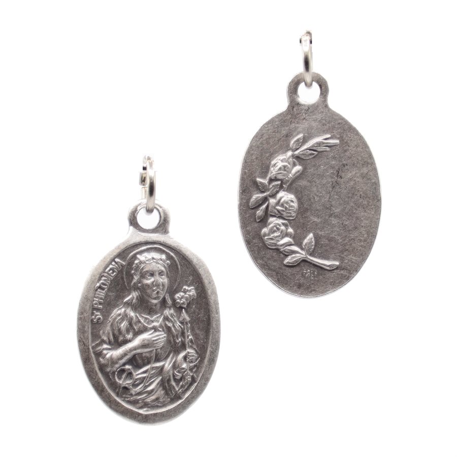 Oxidized St Philomena medal / ea