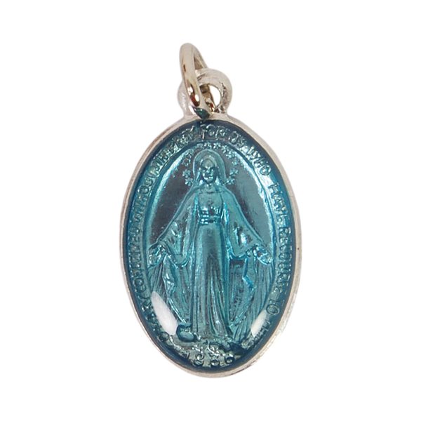 Blue-Enamelled Alum. Miraculous Medal, 0.71" / ea