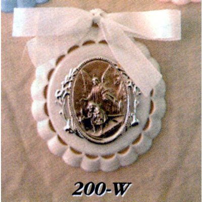 Médaillon Ange Gardien blanc, 3.25" (8.3 cm) Dia.