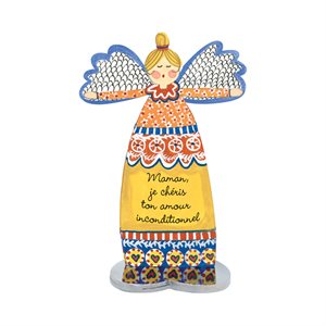 Figurine d'ange, base en coeur, «Mère», 12,7 cm, Français