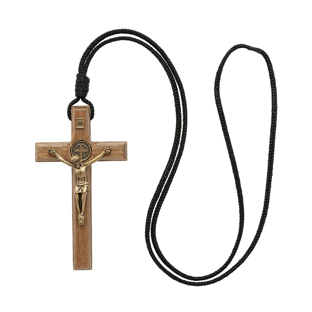 Saint Benedict Cross necklace, wood, 3 1 / 2''