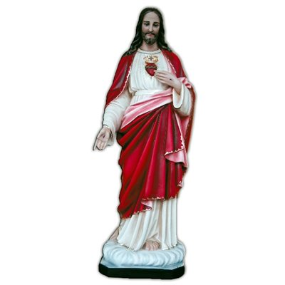 Sacred Heart of Jesus Color Fiberglass Outdoor Statue, 65"