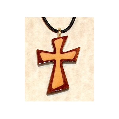 Pendentif croix & corde en érable & bubinga, 2" (5 cm)