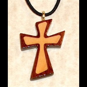 Pendentif croix & corde en érable & bubinga, 1.5" (3.8 cm)