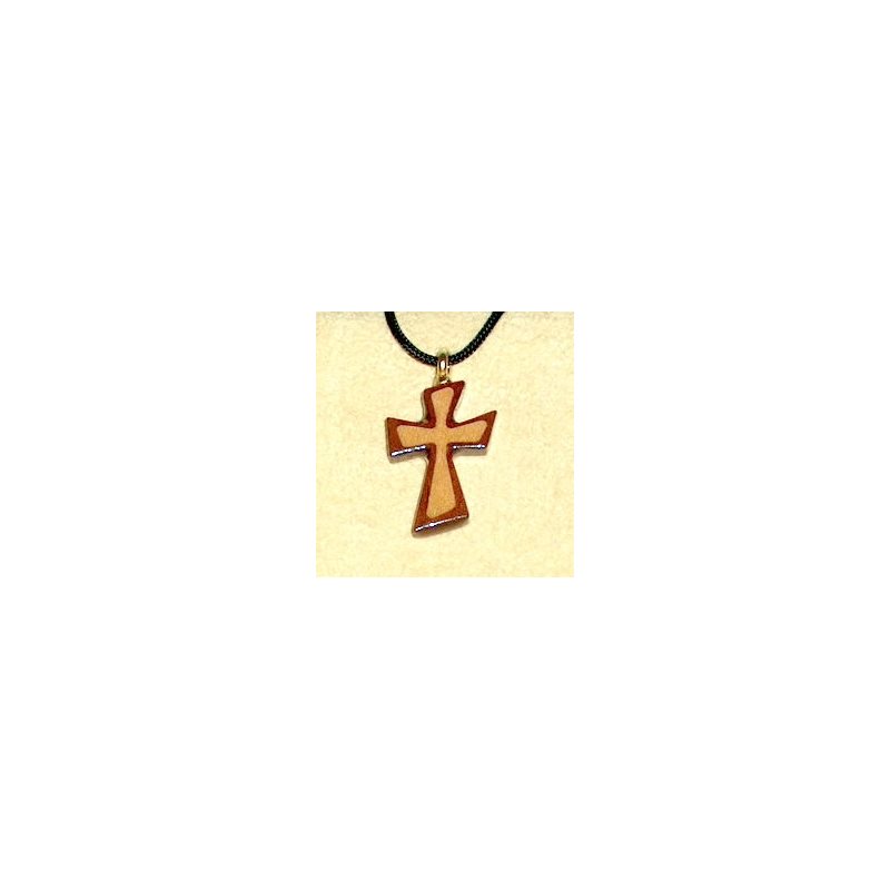 Pendentif croix & corde en érable & bubinga, 1" (2.5 cm)